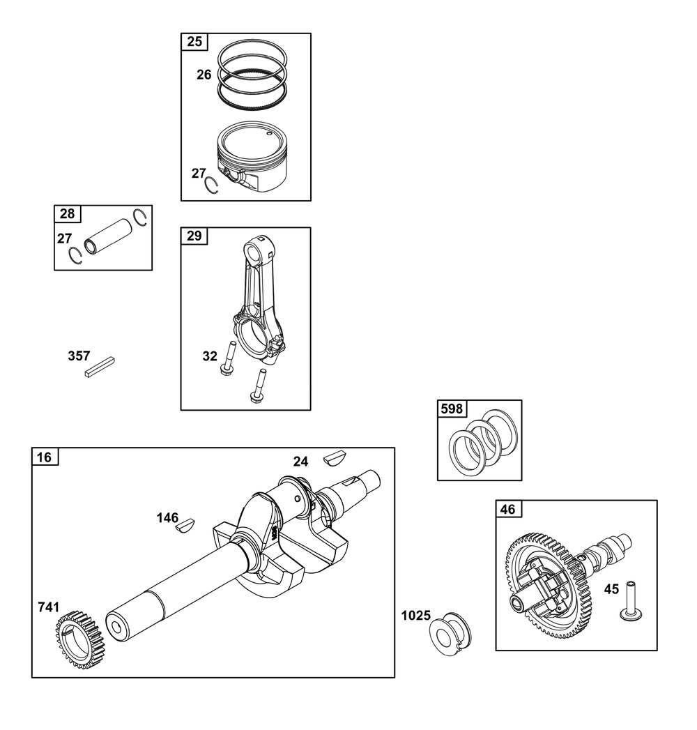 Crankshaft Group Diagram and Parts List for 356447-0709-H7 200000 - 399999 Briggs and Stratton Engine